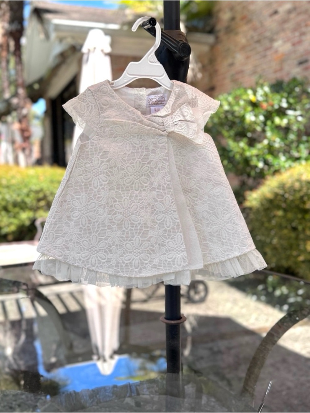 Heirloom Ivory Lace Baby Dress with Bow Accent